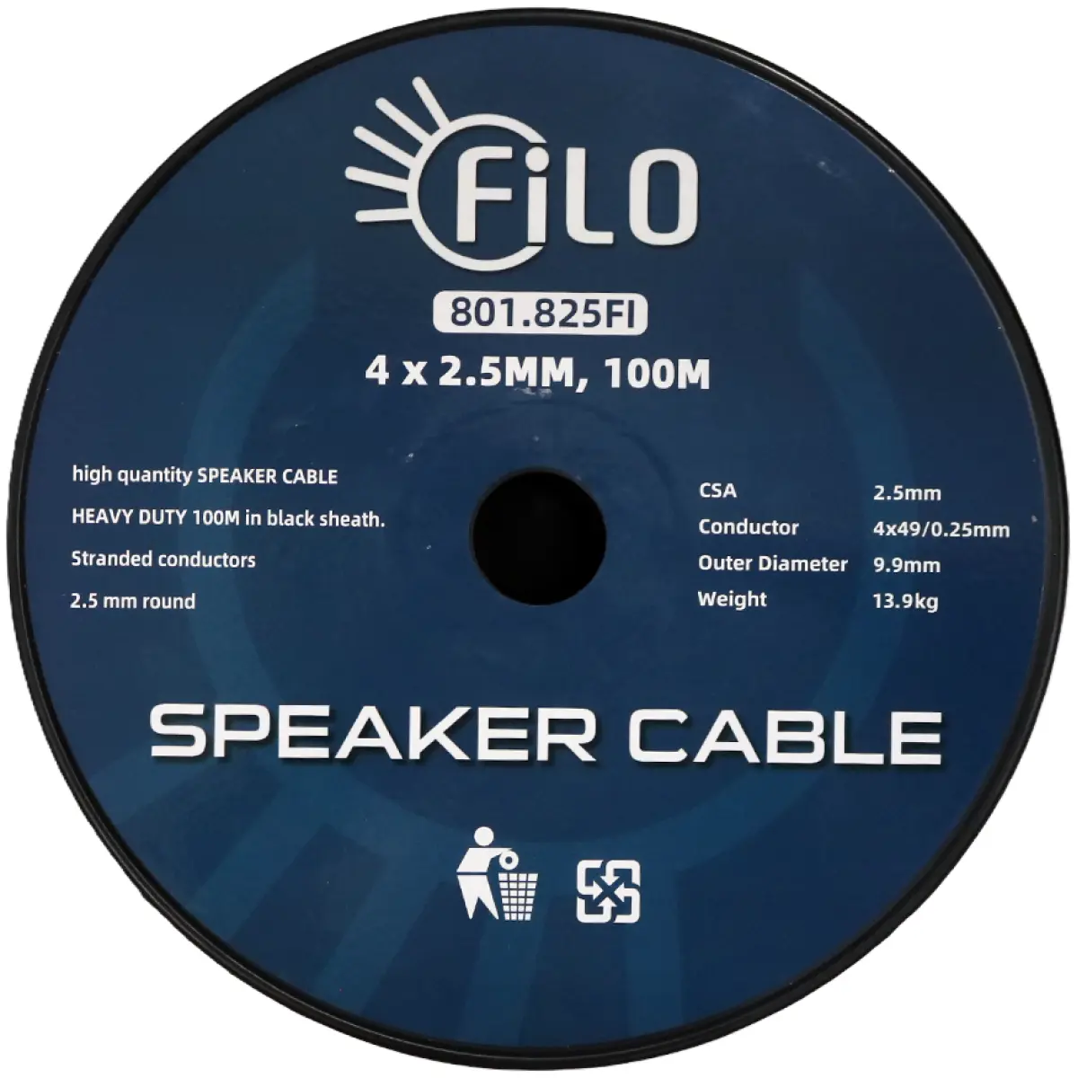 Filo RO2.5BX4 Speaker Cable 2.5MM Black 4 Core Round 100M - Image 2