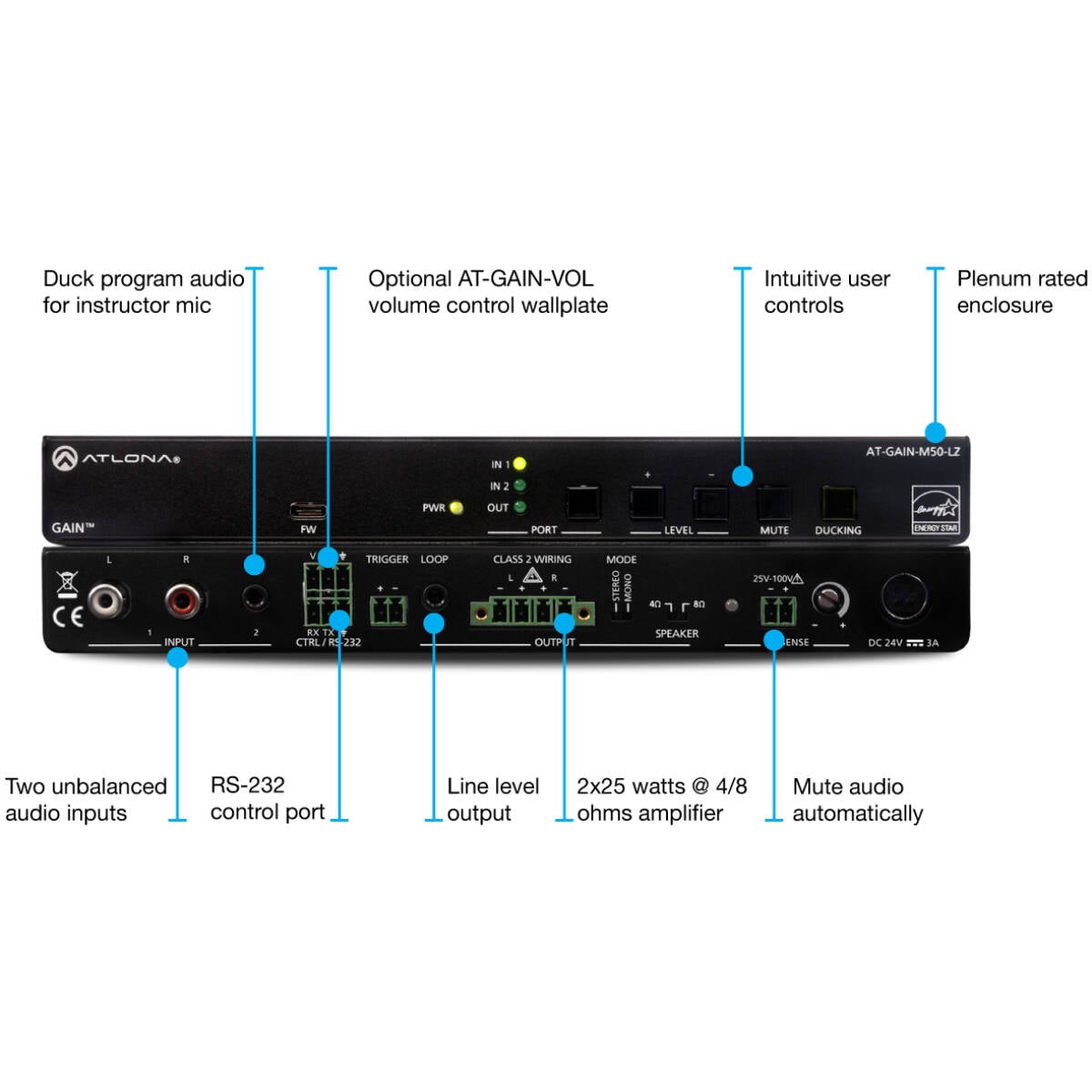 Atlona ATL-AT-GAIN-M50-LZ Mono Audio Amplifier - Image 2