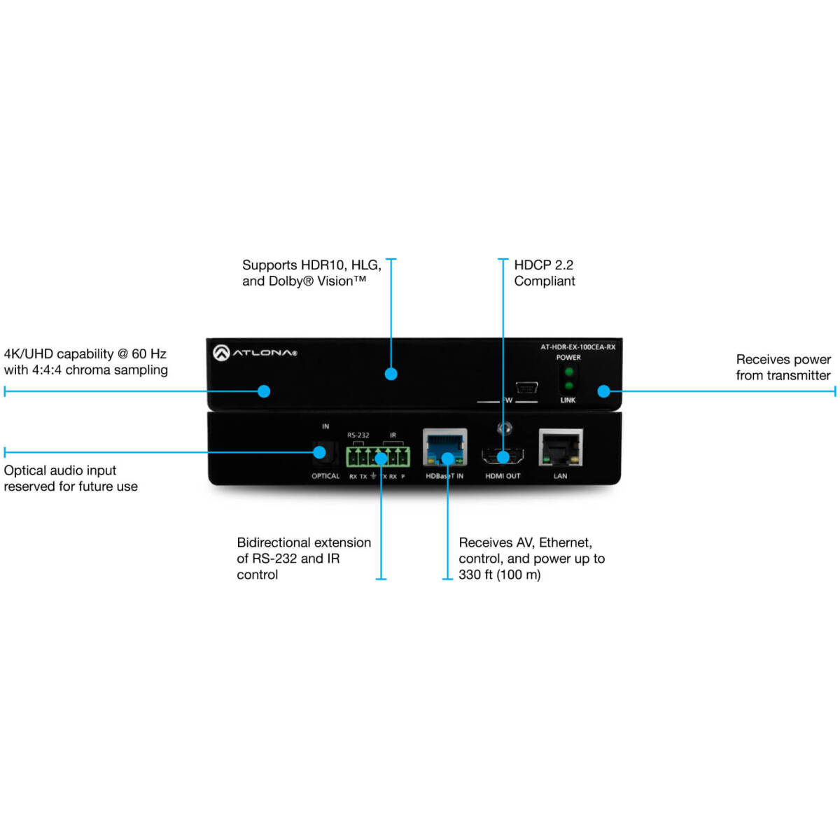 Atlona ATL-AT-HDR-EX-100CEA-RX : 4K HDR 100 M HDBaseT Receiver - Image 2