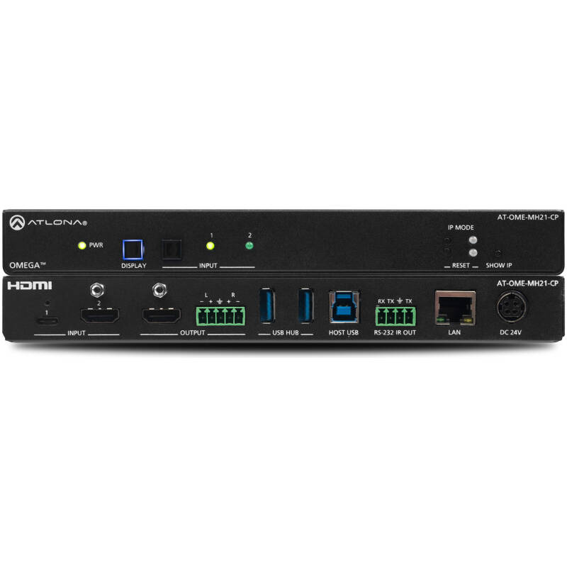 Atlona AT-OME-MH21-CP – 2×1 HDMI & USB-C Switcher With HDBaseT Output And Control Processor