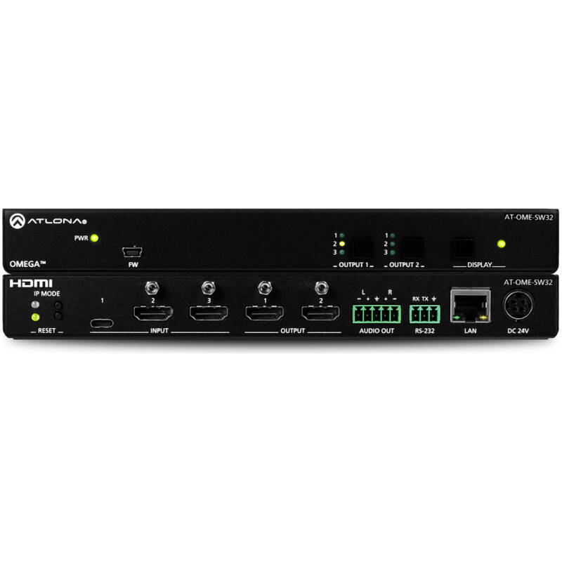 Atlona AT-OME-SW32  OMEGA 3×2 Matrix Switcher With HDBaseT Output