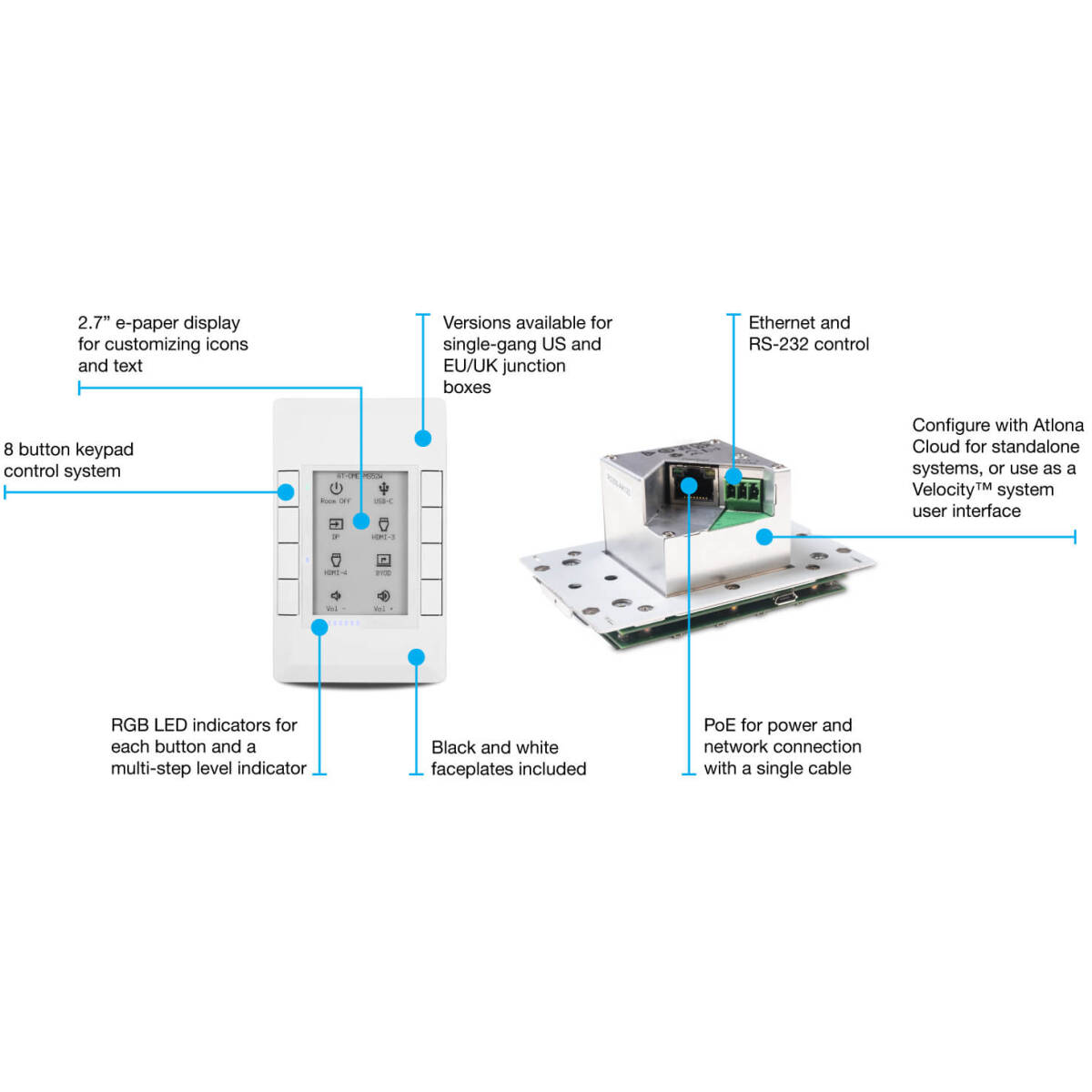 Atlona AT-VKP-8E  Velocity 8-Button Network Keypad Controller - Image 2