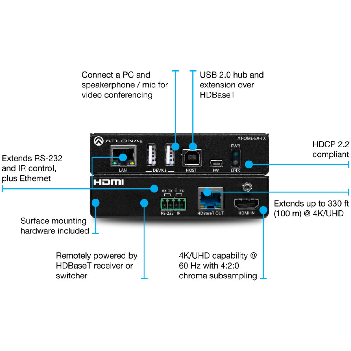 Atlona AT-OME-EX-TX – HDBaseT Transmitter With USB Hub - Image 2