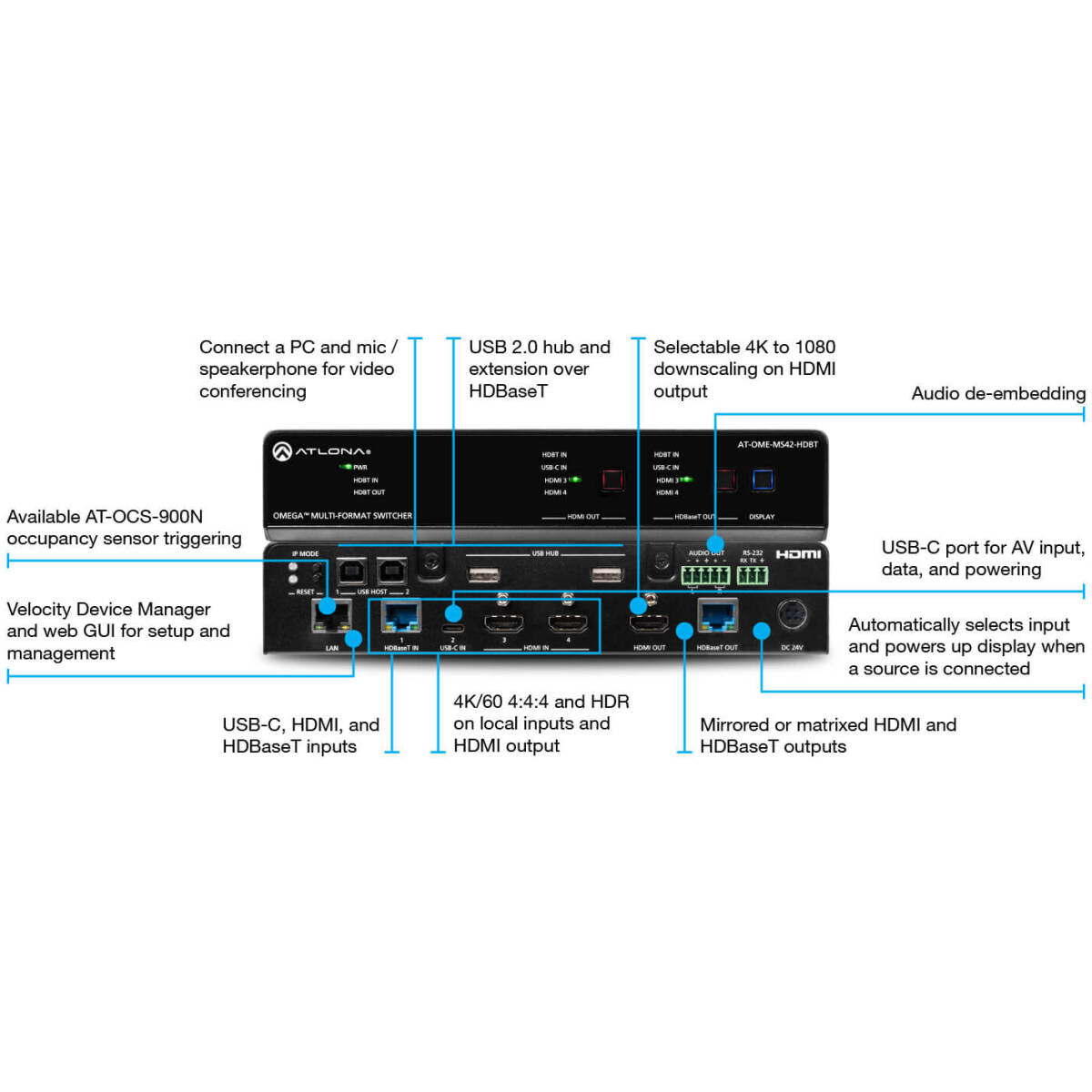Atlona AT-OME-MS42-HDBT – 4×2 Matrix Switcher With Dual HDBaseT Outputs - Image 2