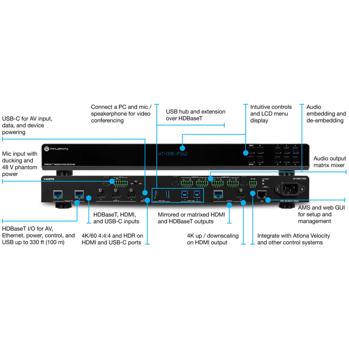 Atlona AT-OME-PS62  6×2 Presentation Switcher With HDBaseT Output - Image 2