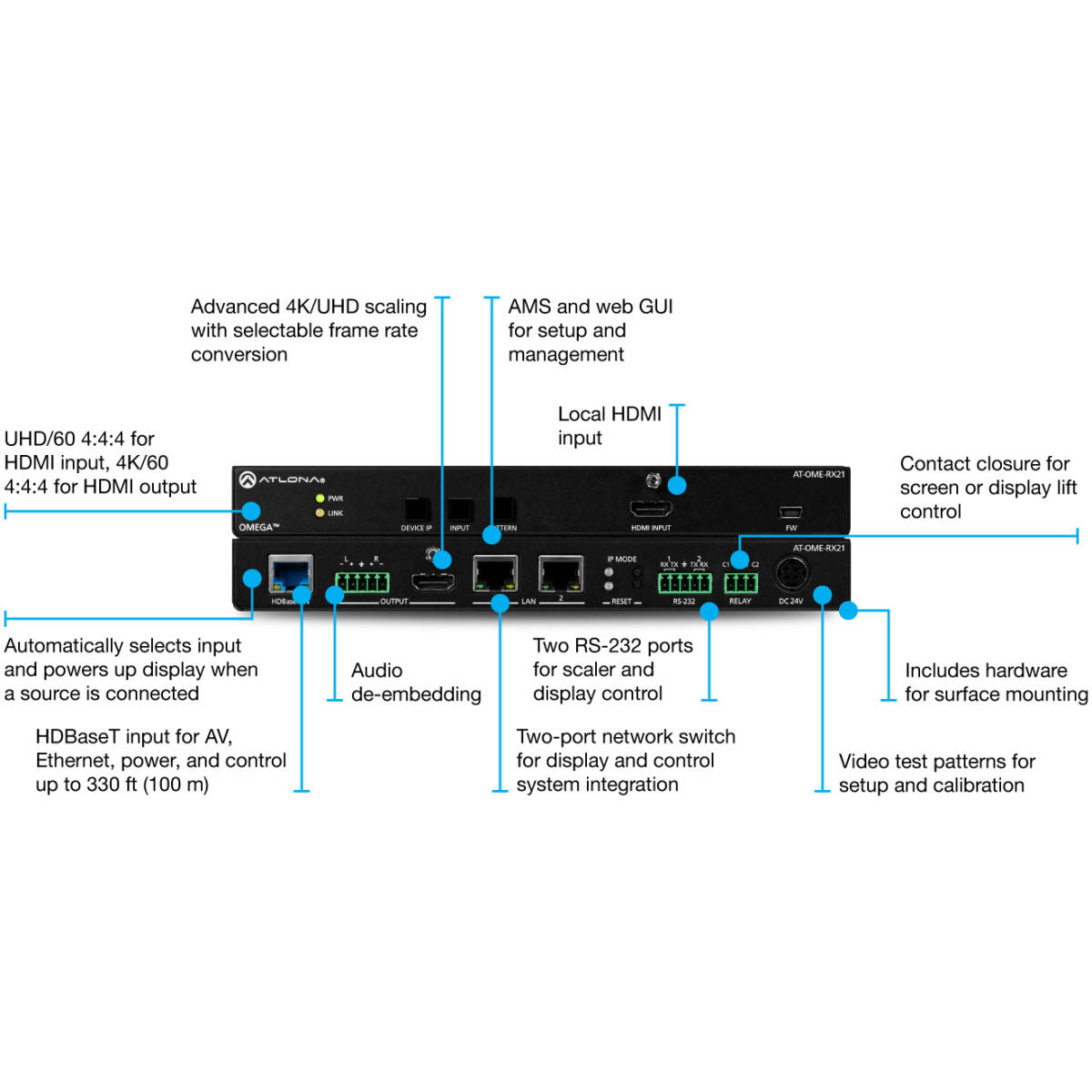 AT-OME-RX11 HDBaseT Receiver With Audio De-Embedding - Image 2