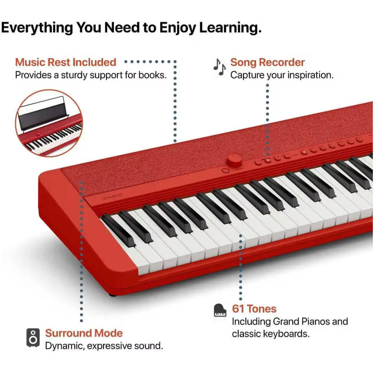 Casio CT-S1RDC2 Vintage AiX 61-Key Keyboard (Red) - Image 3