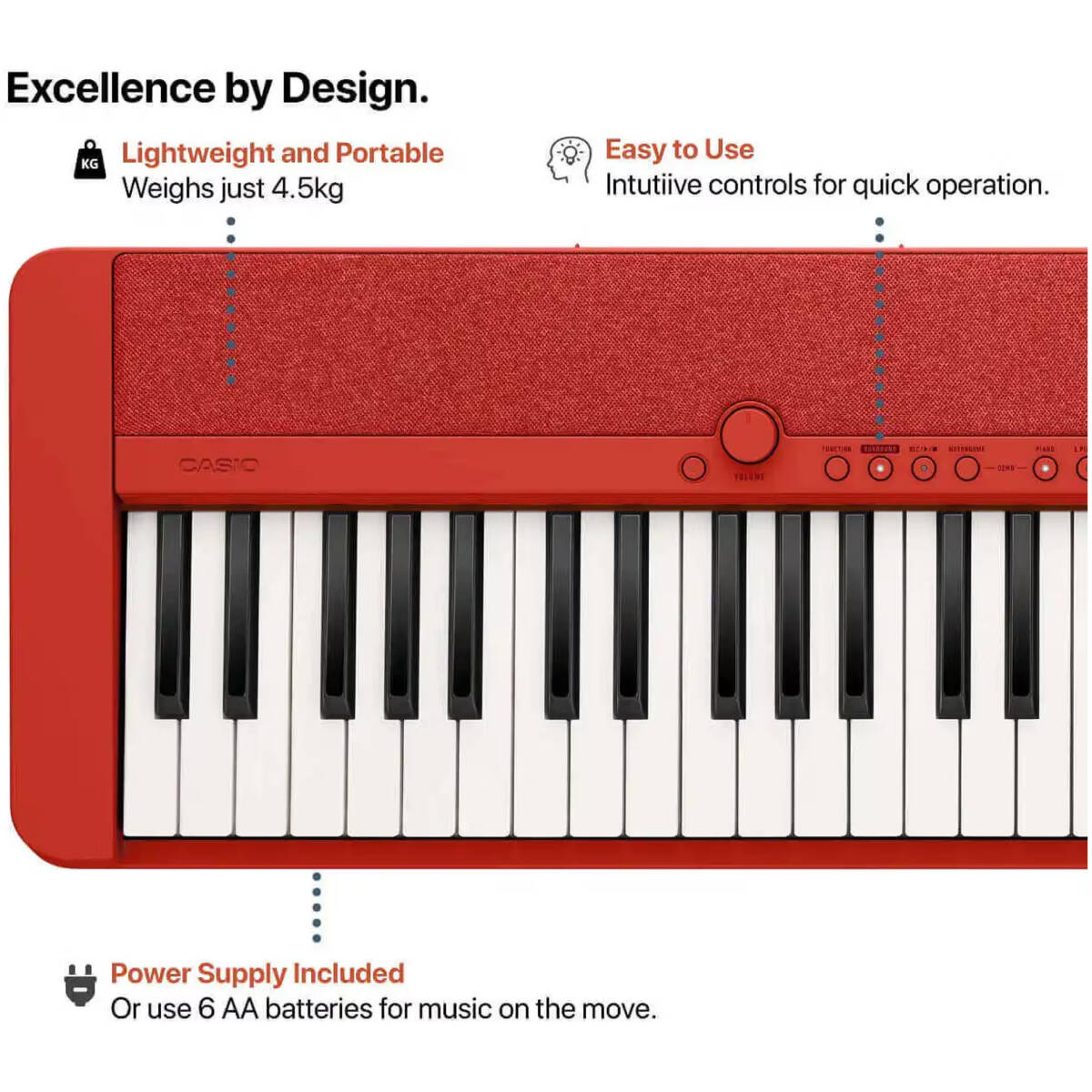 Casio CT-S1RDC2 Vintage AiX 61-Key Keyboard (Red) - Image 2