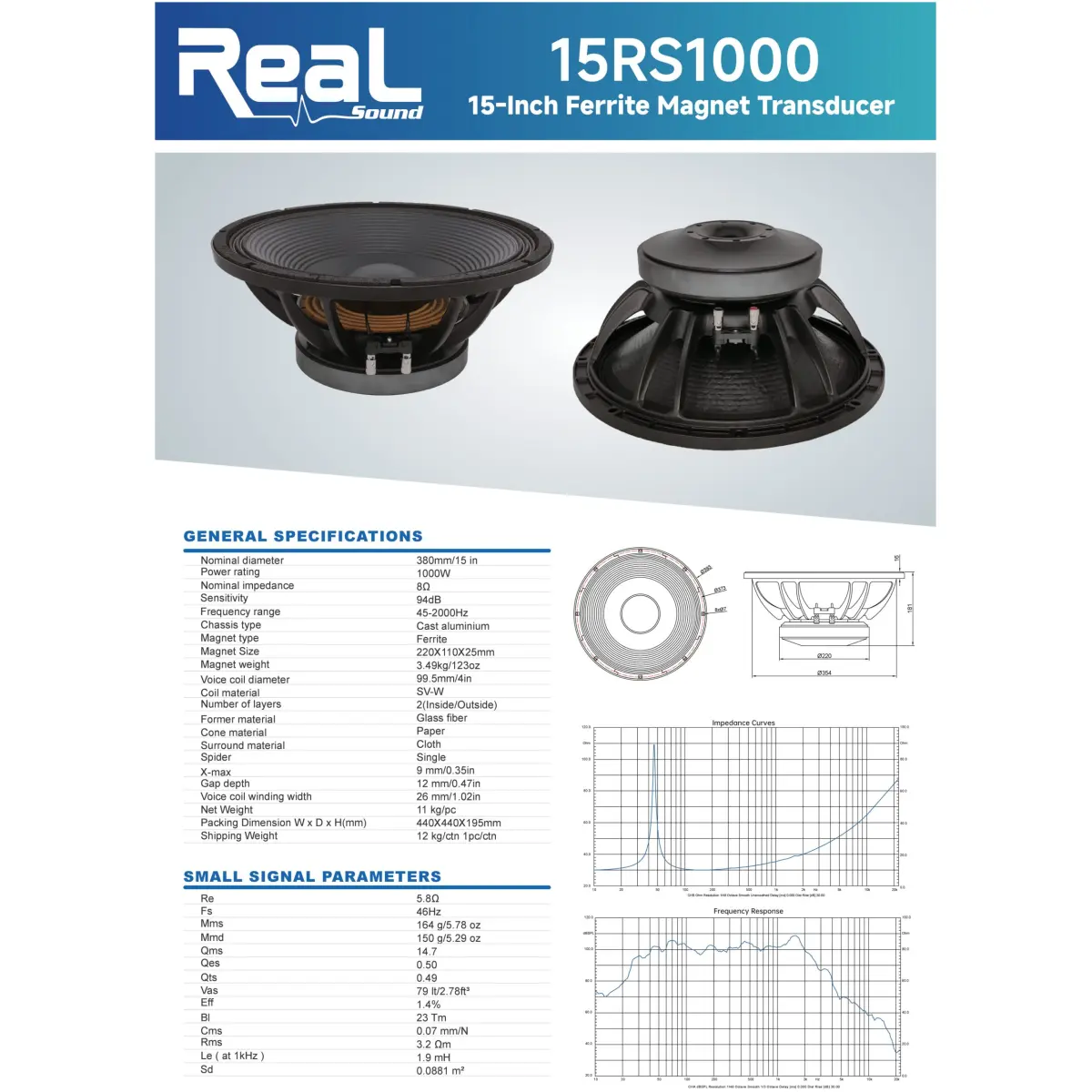 Real Sound 15RS1000 1000W 15" Loose Speaker - Image 5