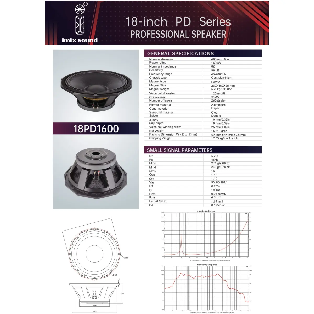 Imix 18PD1600 18" 1600W Loose Speaker - Image 5