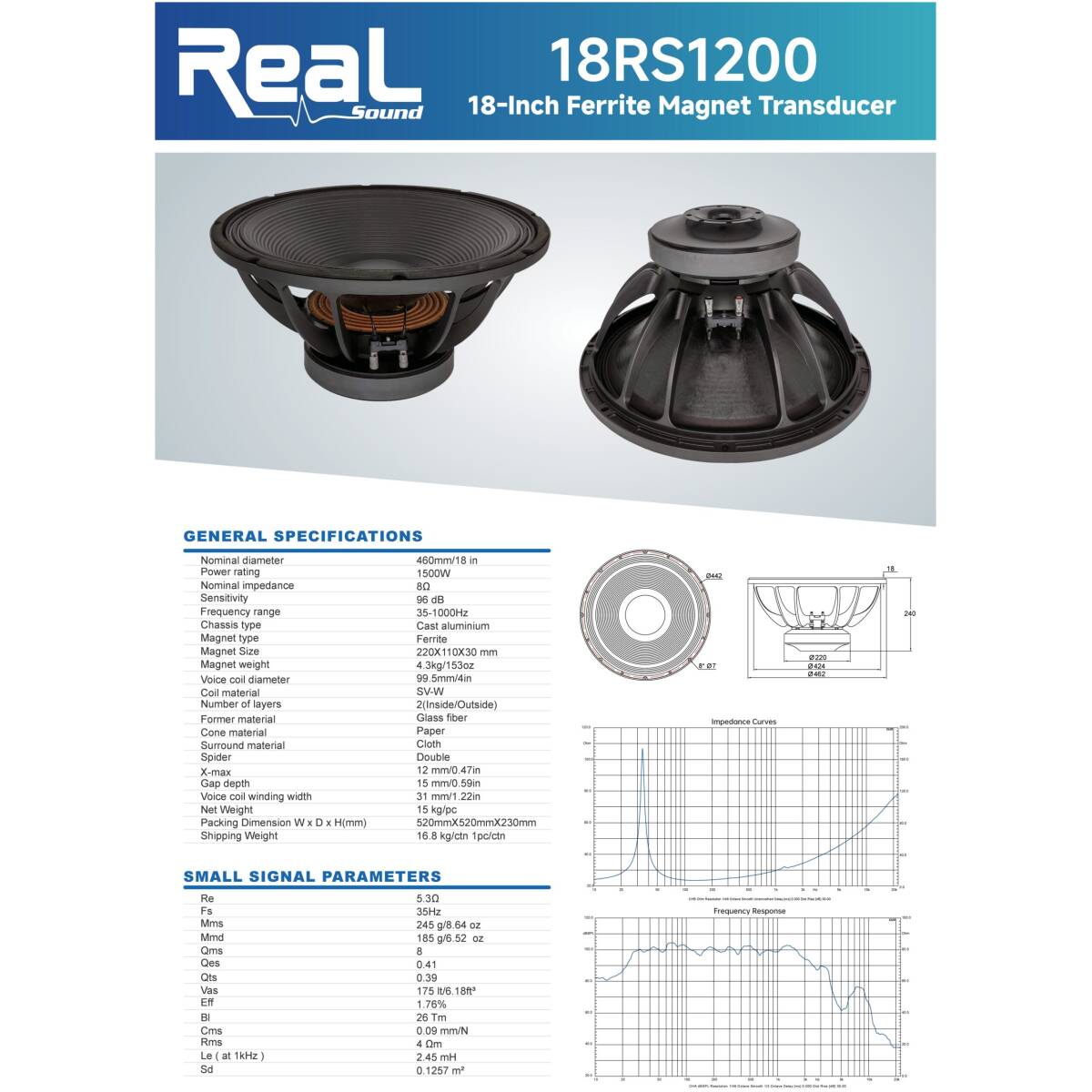 Real Sound 18RS1200 18" Loose Subwoofer Speaker - Image 4