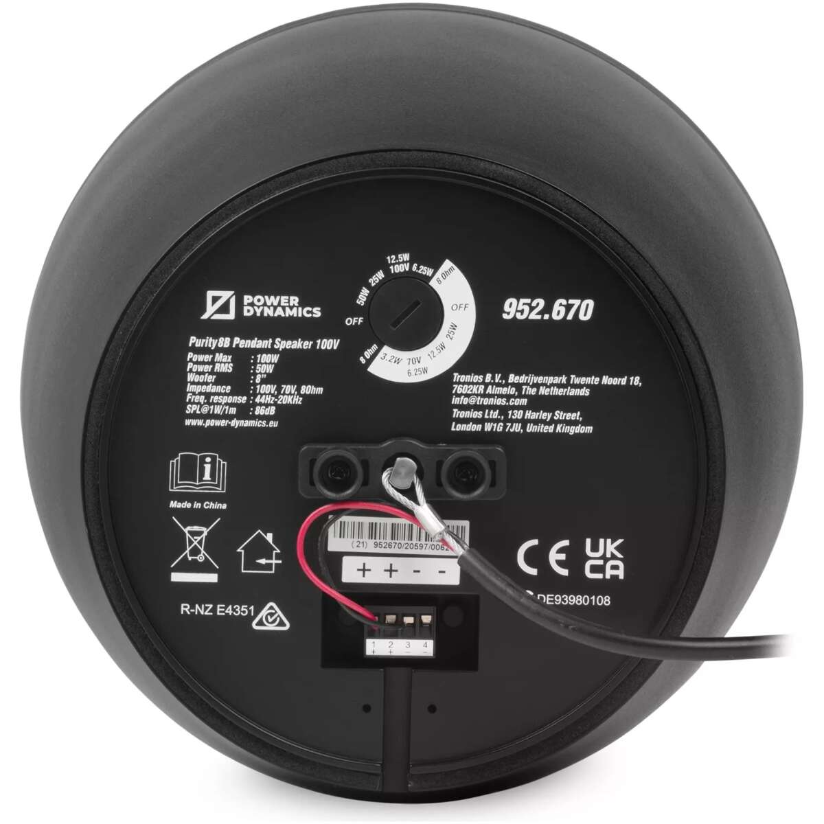 Pdm PURITY8B Cone Pendant Speaker 8INCH Black 50W 100V IP20 - Image 9