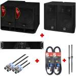 Wharfedale Pro EVP-X15 MKII 15″ Passive Full-Range Speaker With 18″ Passive Subwoofer,2u Amplifier, Speaker Cable,Speakon-Speakon And Mounting Poles Bundle