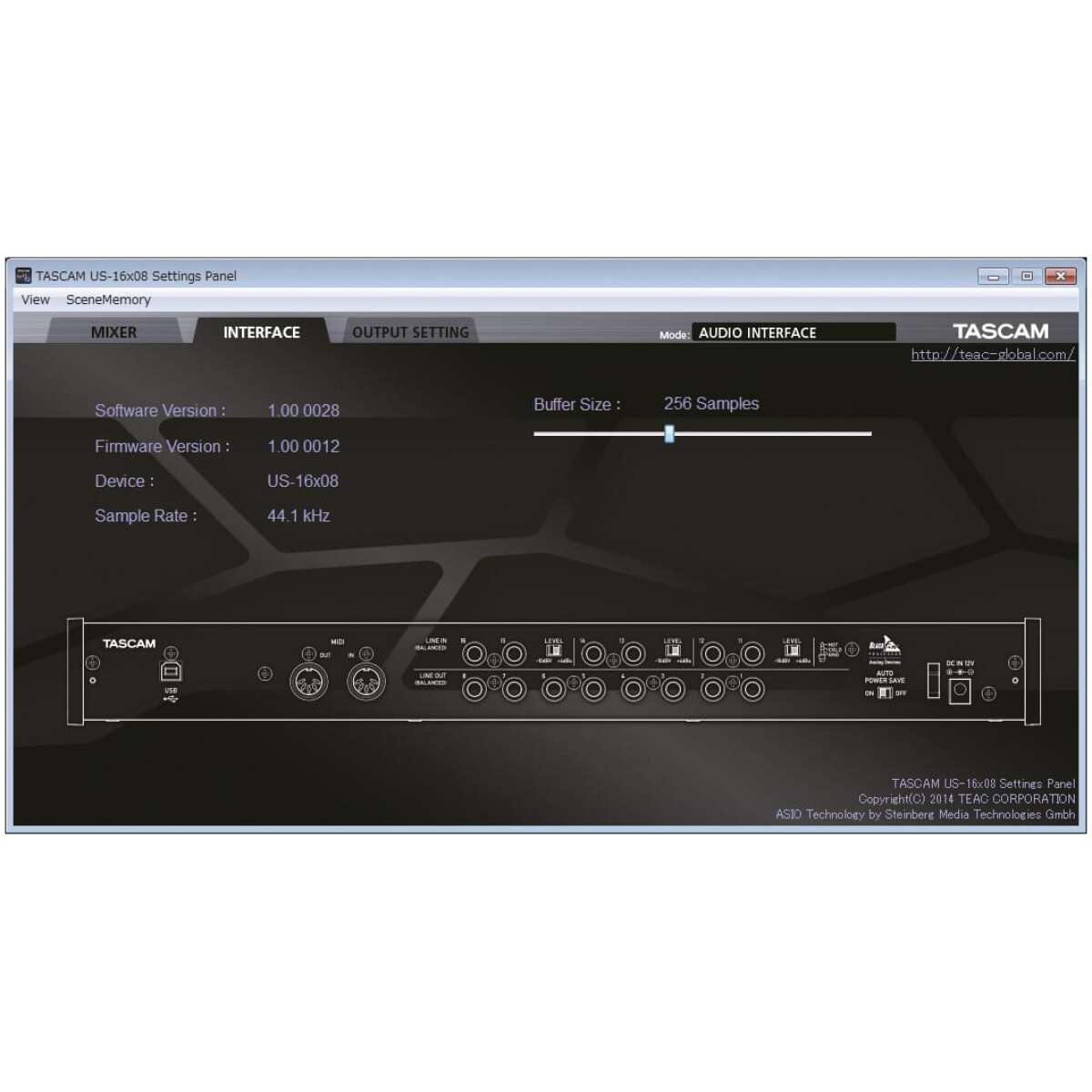 Tascam US-16x08 USB Audio/MIDI Interface (16 in/8 out) - Image 4
