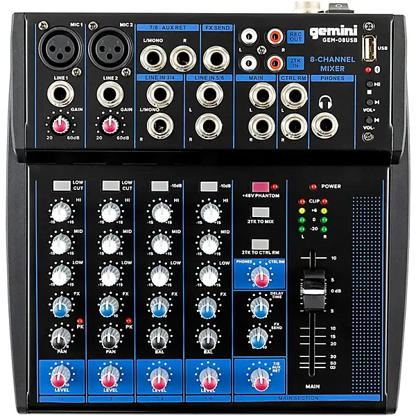 Gemini-GEM-08-USB-8-Channel-USB-mixer-With-Bluetooth Gemini GEM-08USB Compact 8-Channel Mixer - Image 1